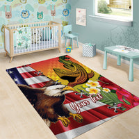 Personalised United States And Hawaii Area Rug USA Eagle With Hawaiian Shark Tattoo