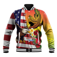 Personalised United States And Hawaii Baseball Jacket USA Eagle With Hawaiian Shark Tattoo