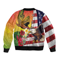 Personalised United States And Hawaii Bomber Jacket USA Eagle With Hawaiian Shark Tattoo
