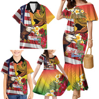Personalised United States And Hawaii Family Matching Mermaid Dress and Hawaiian Shirt USA Eagle With Hawaiian Shark Tattoo LT14 - Polynesian Pride