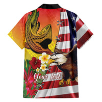 Personalised United States And Hawaii Family Matching Off The Shoulder Long Sleeve Dress and Hawaiian Shirt USA Eagle With Hawaiian Shark Tattoo