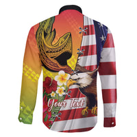 Personalised United States And Hawaii Family Matching Short Sleeve Bodycon Dress and Hawaiian Shirt USA Eagle With Hawaiian Shark Tattoo LT14 - Polynesian Pride