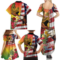 Personalised United States And Hawaii Family Matching Summer Maxi Dress and Hawaiian Shirt USA Eagle With Hawaiian Shark Tattoo LT14 - Polynesian Pride