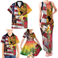 Personalised United States And Hawaii Family Matching Tank Maxi Dress and Hawaiian Shirt USA Eagle With Hawaiian Shark Tattoo LT14 - Polynesian Pride