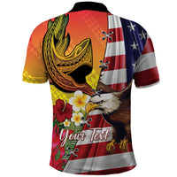 Personalised United States And Hawaii Polo Shirt USA Eagle With Hawaiian Shark Tattoo