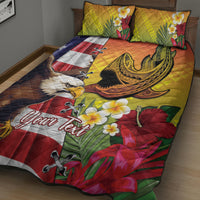 Personalised United States And Hawaii Quilt Bed Set USA Eagle With Hawaiian Shark Tattoo