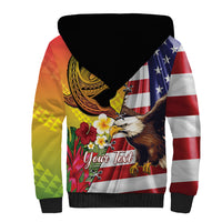Personalised United States And Hawaii Sherpa Hoodie USA Eagle With Hawaiian Shark Tattoo