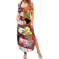 Personalised United States And Hawaii Summer Maxi Dress USA Eagle With Hawaiian Shark Tattoo LT14 Women Red - Polynesian Pride