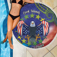 Personalised United States And Cook Islands Beach Blanket USA Eagle Mix Polynesian Pattern