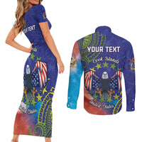Personalised United States And Cook Islands Couples Matching Short Sleeve Bodycon Dress and Long Sleeve Button Shirt USA Eagle Mix Polynesian Pattern LT14 - Polynesian Pride