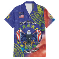 Personalised United States And Cook Islands Family Matching Puletasi and Hawaiian Shirt USA Eagle Mix Polynesian Pattern LT14 Dad's Shirt - Short Sleeve Blue - Polynesian Pride