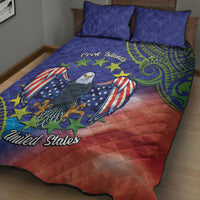 Personalised United States And Cook Islands Quilt Bed Set USA Eagle Mix Polynesian Pattern