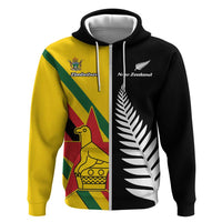 Custom New Zealand and Zimbabwe Zip Hoodie NZ Fern Zim Flag Half Style LT14 Zip Hoodie Black - Polynesian Pride