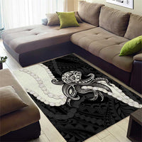 Black Polynesia Tribal Octopus Tattoo Area Rug Pikake Lei Polynesian Pattern LT14 - Polynesian Pride