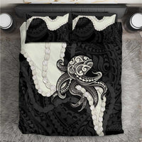Black Polynesia Tribal Octopus Tattoo Bedding Set Pikake Lei Polynesian Pattern