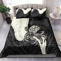 Black Polynesia Tribal Octopus Tattoo Bedding Set Pikake Lei Polynesian Pattern