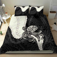 Black Polynesia Tribal Octopus Tattoo Bedding Set Pikake Lei Polynesian Pattern