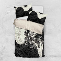 Black Polynesia Tribal Octopus Tattoo Bedding Set Pikake Lei Polynesian Pattern