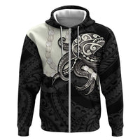 Black Polynesia Tribal Octopus Tattoo Hoodie Pikake Lei Polynesian Pattern LT14 Zip Hoodie Black - Polynesian Pride