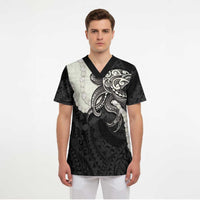 Black Polynesia Tribal Octopus Tattoo Scrub Top Pikake Lei Polynesian Pattern