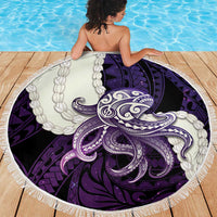 Purple Galaxy Polynesia Tribal Octopus Tattoo Beach Blanket Pikake Lei Polynesian Pattern