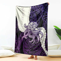 Purple Galaxy Polynesia Tribal Octopus Tattoo Blanket Pikake Lei Polynesian Pattern