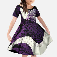 Purple Galaxy Polynesia Tribal Octopus Tattoo Family Matching Mermaid Dress and Hawaiian Shirt Pikake Lei Polynesian Pattern LT14 Daughter's Dress Purple - Polynesian Pride