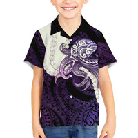 Purple Galaxy Polynesia Tribal Octopus Tattoo Family Matching Off The Shoulder Long Sleeve Dress and Hawaiian Shirt Pikake Lei Polynesian Pattern LT14 Son's Shirt Purple - Polynesian Pride