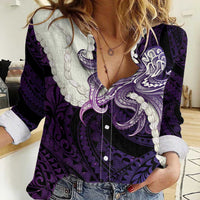 Purple Galaxy Polynesia Tribal Octopus Tattoo Women Casual Shirt Pikake Lei Polynesian Pattern LT14 Female Purple - Polynesian Pride