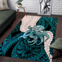 Teal Galaxy Polynesia Tribal Octopus Tattoo Area Rug Pikake Lei Polynesian Pattern LT14 Teal - Polynesian Pride