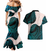 Teal Galaxy Polynesia Tribal Octopus Tattoo Couples Matching Mermaid Dress and Hawaiian Shirt Pikake Lei Polynesian Pattern LT14 - Polynesian Pride