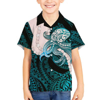 Teal Galaxy Polynesia Tribal Octopus Tattoo Family Matching Mermaid Dress and Hawaiian Shirt Pikake Lei Polynesian Pattern