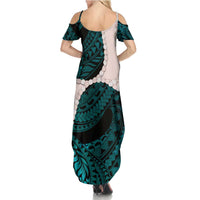 Teal Galaxy Polynesia Tribal Octopus Tattoo Family Matching Summer Maxi Dress and Hawaiian Shirt Pikake Lei Polynesian Pattern LT14 - Polynesian Pride