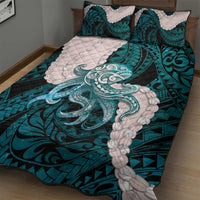 Teal Galaxy Polynesia Tribal Octopus Tattoo Quilt Bed Set Pikake Lei Polynesian Pattern