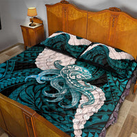 Teal Galaxy Polynesia Tribal Octopus Tattoo Quilt Bed Set Pikake Lei Polynesian Pattern