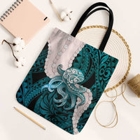 Teal Galaxy Polynesia Tribal Octopus Tattoo Tote Bag Pikake Lei Polynesian Pattern