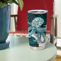 Teal Galaxy Polynesia Tribal Octopus Tattoo Tumbler Cup Pikake Lei Polynesian Pattern