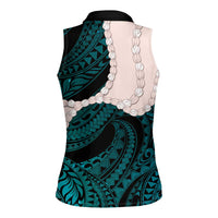 Teal Galaxy Polynesia Tribal Octopus Tattoo Women Sleeveless Polo Shirt Pikake Lei Polynesian Pattern LT14 - Polynesian Pride
