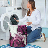 Pink Galaxy Polynesia Tribal Octopus Tattoo Laundry Basket Pikake Lei Polynesian Pattern