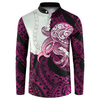 Pink Galaxy Polynesia Tribal Octopus Tattoo Button Sweatshirt Pikake Lei Polynesian Pattern