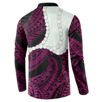 Pink Galaxy Polynesia Tribal Octopus Tattoo Button Sweatshirt Pikake Lei Polynesian Pattern