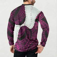 Pink Galaxy Polynesia Tribal Octopus Tattoo Button Sweatshirt Pikake Lei Polynesian Pattern