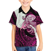 Pink Galaxy Polynesia Tribal Octopus Tattoo Family Matching Puletasi and Hawaiian Shirt Pikake Lei Polynesian Pattern LT14 Son's Shirt Pink - Polynesian Pride