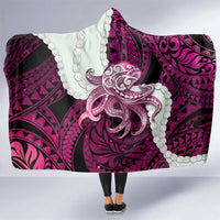Pink Galaxy Polynesia Tribal Octopus Tattoo Hooded Blanket Pikake Lei Polynesian Pattern