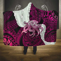 Pink Galaxy Polynesia Tribal Octopus Tattoo Hooded Blanket Pikake Lei Polynesian Pattern
