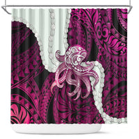 Pink Galaxy Polynesia Tribal Octopus Tattoo Shower Curtain Pikake Lei Polynesian Pattern