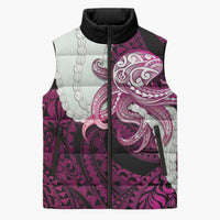Pink Galaxy Polynesia Tribal Octopus Tattoo Sleeveless Puffer Jacket Pikake Lei Polynesian Pattern
