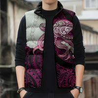 Pink Galaxy Polynesia Tribal Octopus Tattoo Sleeveless Puffer Jacket Pikake Lei Polynesian Pattern