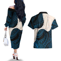 Blue Galaxy Polynesia Tribal Octopus Tattoo Couples Matching Off The Shoulder Long Sleeve Dress and Hawaiian Shirt Pikake Lei Polynesian Pattern LT14 - Polynesian Pride