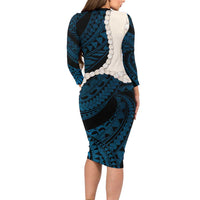 Blue Galaxy Polynesia Tribal Octopus Tattoo Family Matching Long Sleeve Bodycon Dress and Hawaiian Shirt Pikake Lei Polynesian Pattern LT14 - Polynesian Pride
